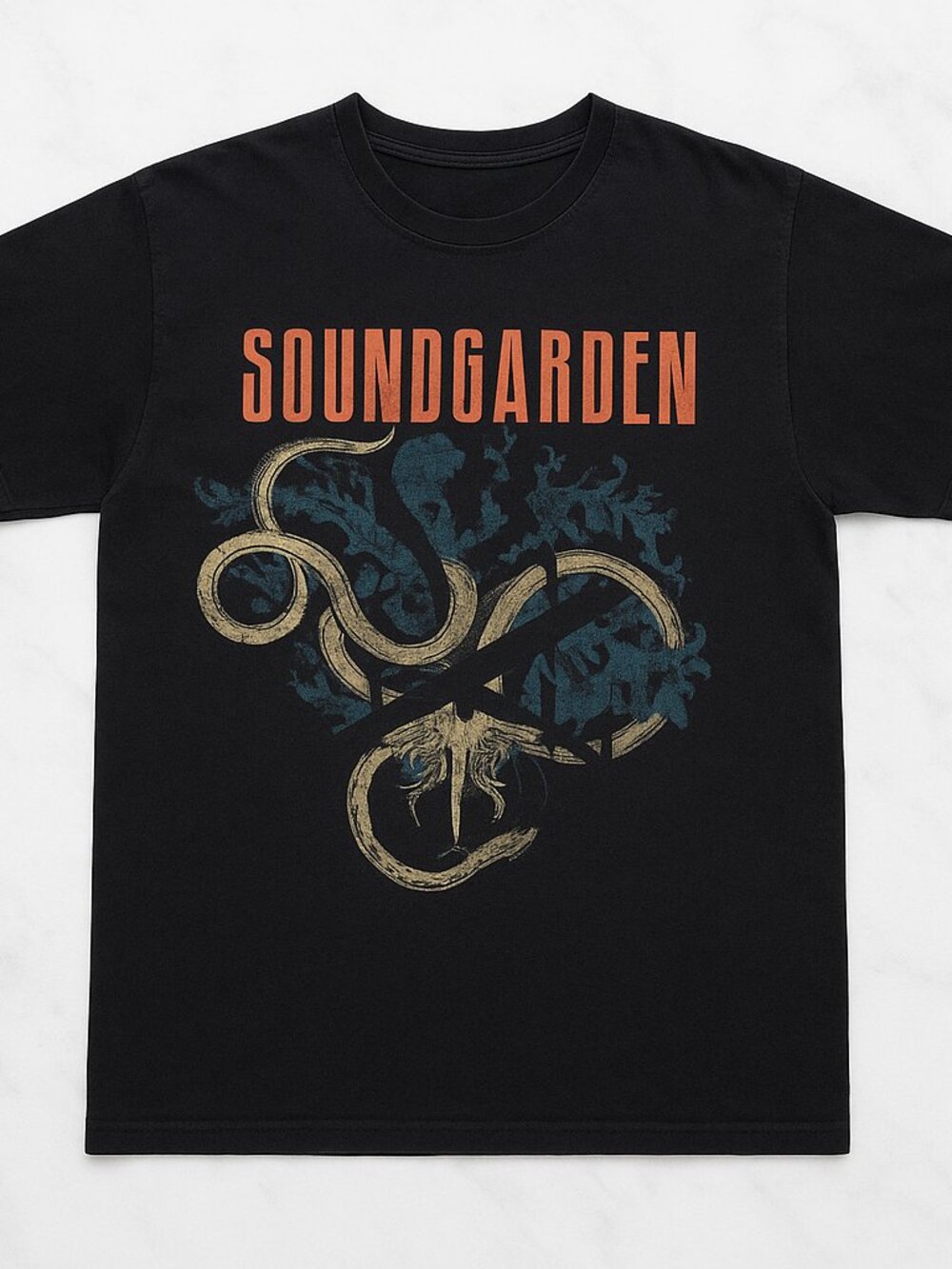 Soundgarden Grunge Band Graphic Tee Faded Black Snake Skull Style T-Shirt